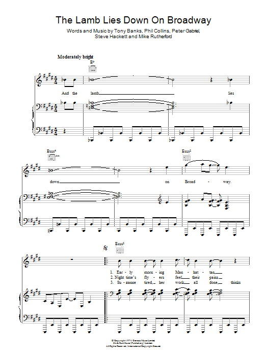 Download Genesis The Lamb Lies Down On Broadway Sheet Music and learn how to play Piano, Vocal & Guitar (Right-Hand Melody) PDF digital score in minutes