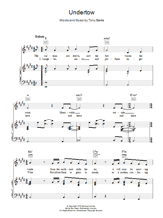 Download Genesis Undertow Sheet Music and learn how to play Piano, Vocal & Guitar (Right-Hand Melody) PDF digital score in minutes