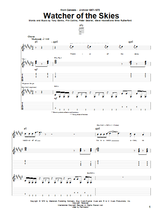 Download Genesis Watcher Of The Skies Sheet Music and learn how to play Guitar Tab PDF digital score in minutes