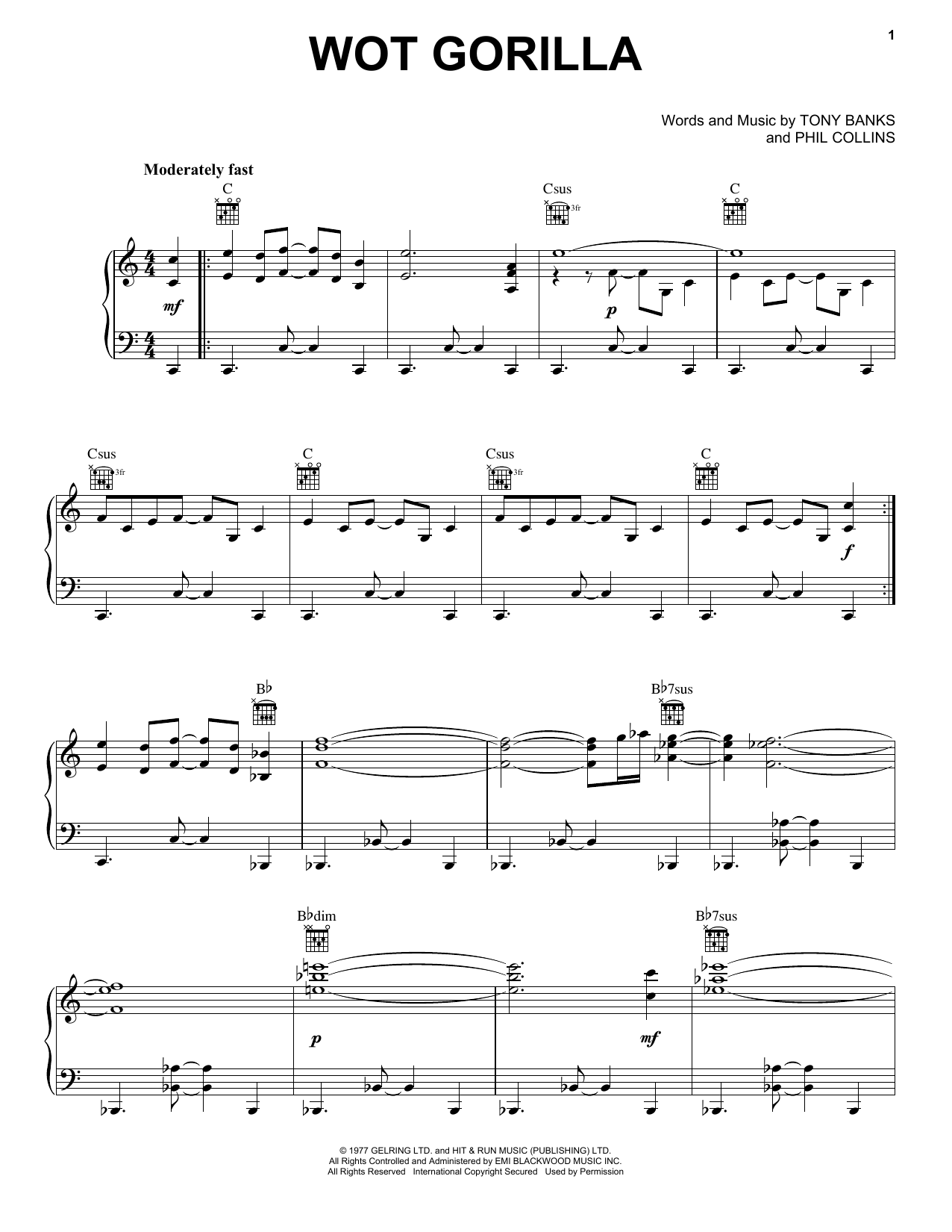 Download Genesis Wot Gorilla Sheet Music and learn how to play Piano Solo PDF digital score in minutes