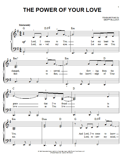 Download Geoff Bullock The Power Of Your Love Sheet Music and learn how to play Easy Piano PDF digital score in minutes