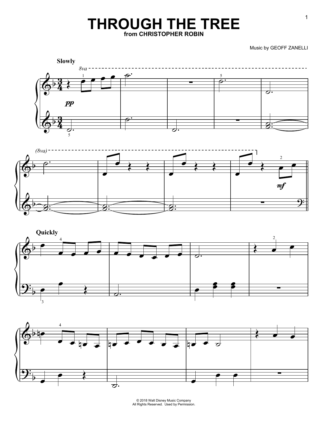 Download Geoff Zanelli & Jon Brion Through The Tree (from Christopher Robin) Sheet Music and learn how to play Easy Piano PDF digital score in minutes