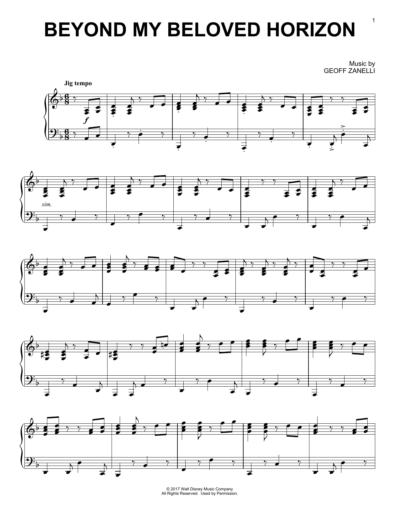 Download Geoff Zanelli Beyond My Beloved Horizon Sheet Music and learn how to play Piano PDF digital score in minutes