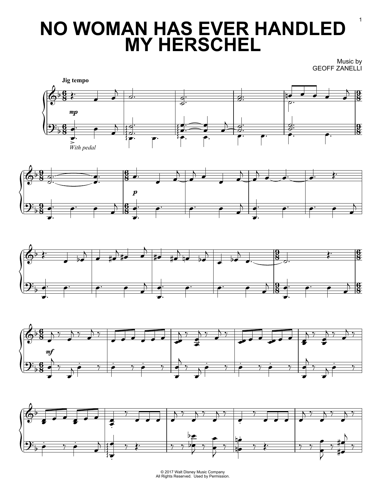 Download Geoff Zanelli No Woman Has Ever Handled My Herschel Sheet Music and learn how to play Piano PDF digital score in minutes