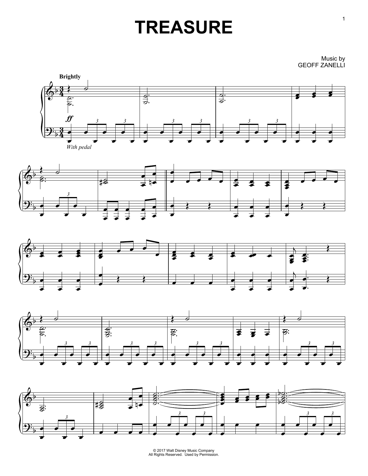 Download Geoff Zanelli Treasure Sheet Music and learn how to play Piano PDF digital score in minutes