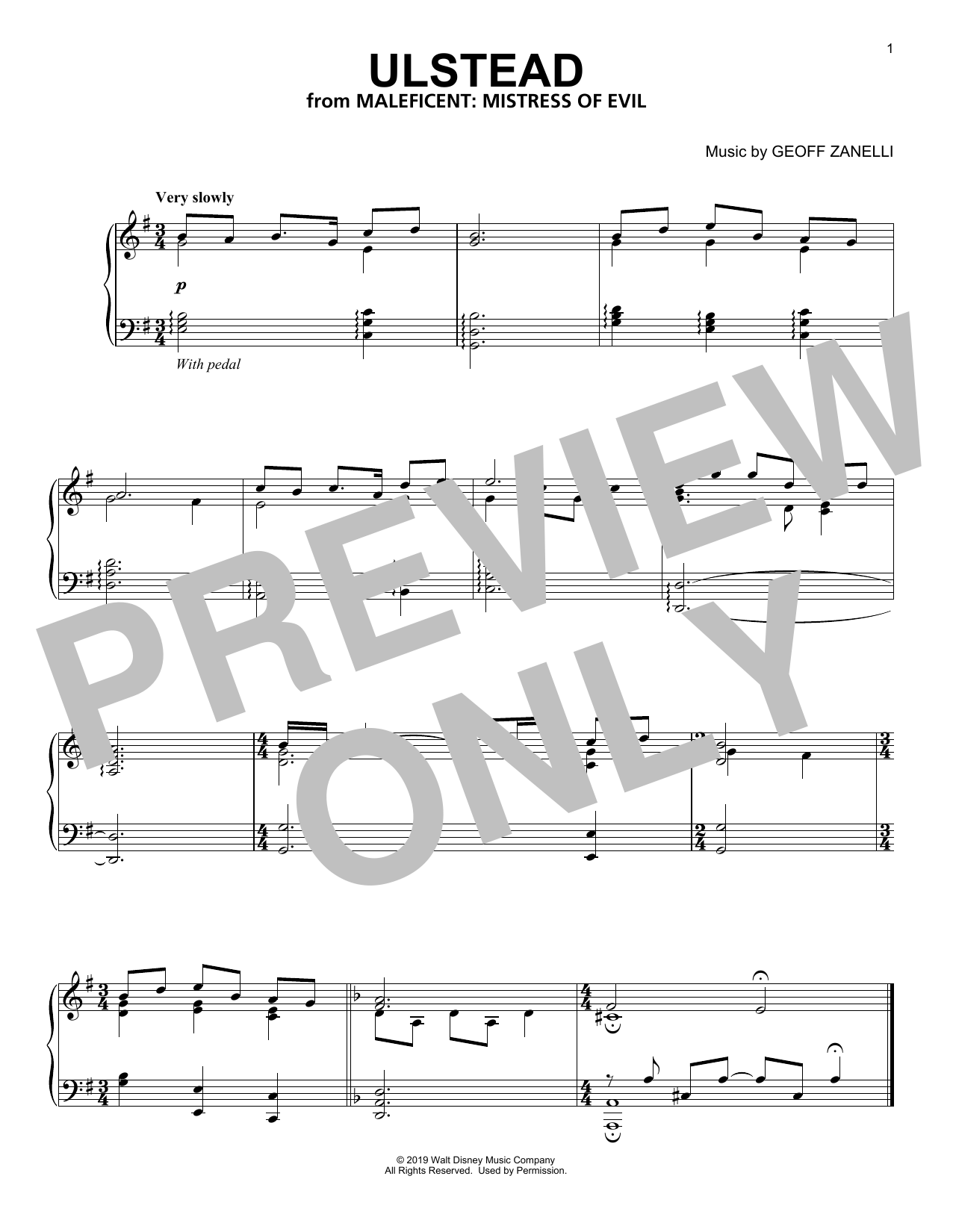 Download Geoff Zanelli Ulstead (from Disney's Maleficent: Mistress of Evil) Sheet Music and learn how to play Piano Solo PDF digital score in minutes