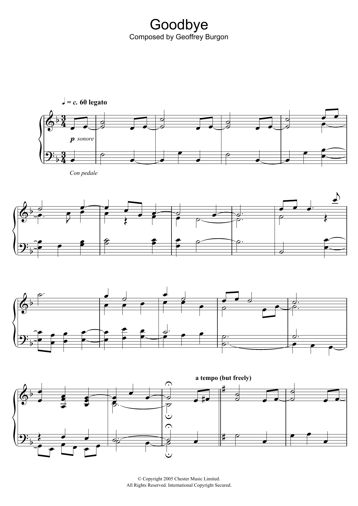 Download Geoffrey Burgon Goodbye Sheet Music and learn how to play Piano PDF digital score in minutes
