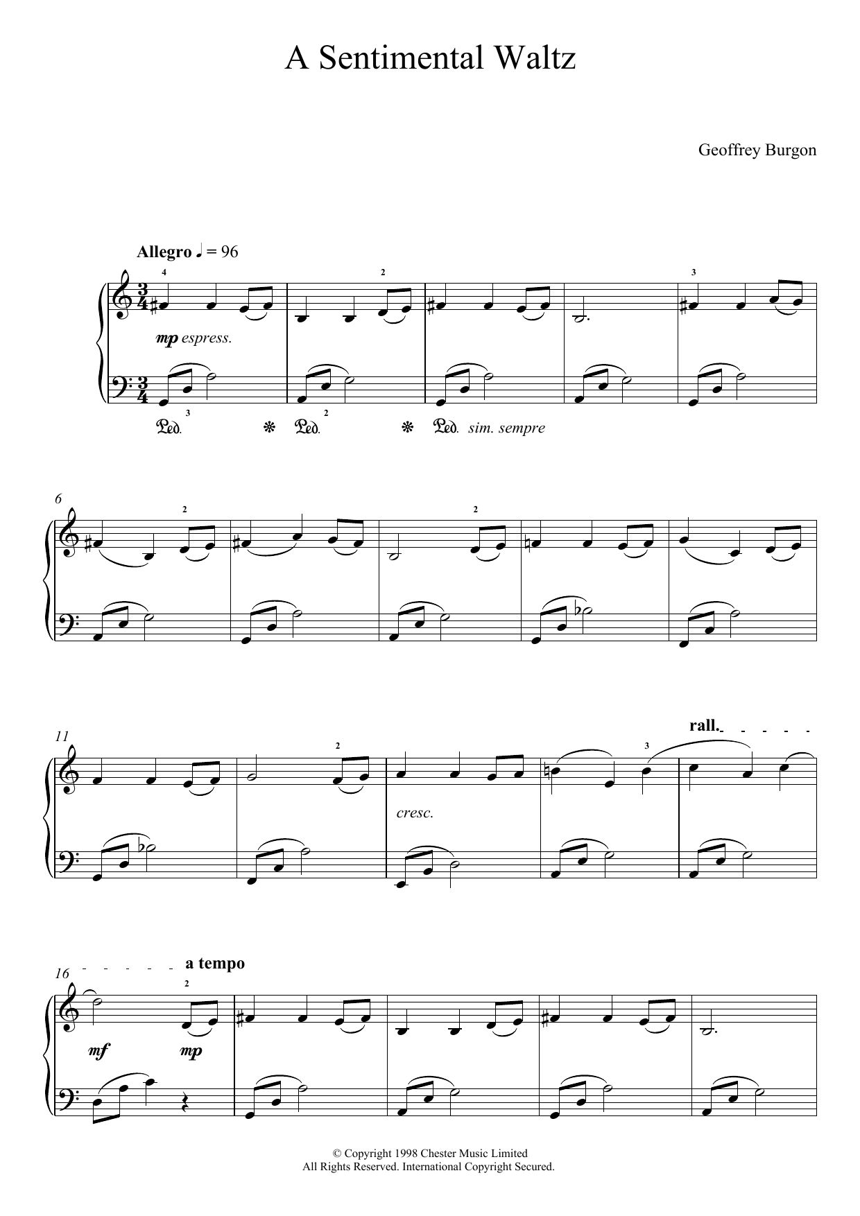 Download Geoffrey Burgon Sentimental Waltz (From 'Nine Easy Pieces For Piano') Sheet Music and learn how to play Easy Piano PDF digital score in minutes