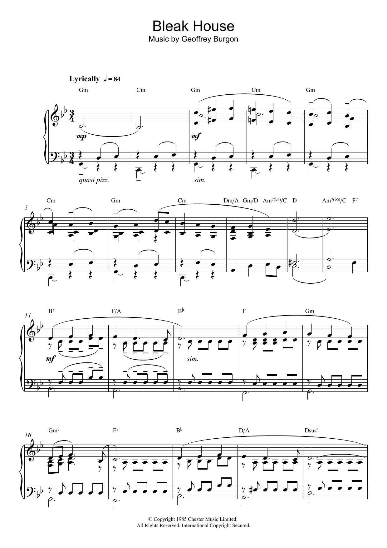 Download Geoffrey Burgon Theme from Bleak House Sheet Music and learn how to play Piano PDF digital score in minutes
