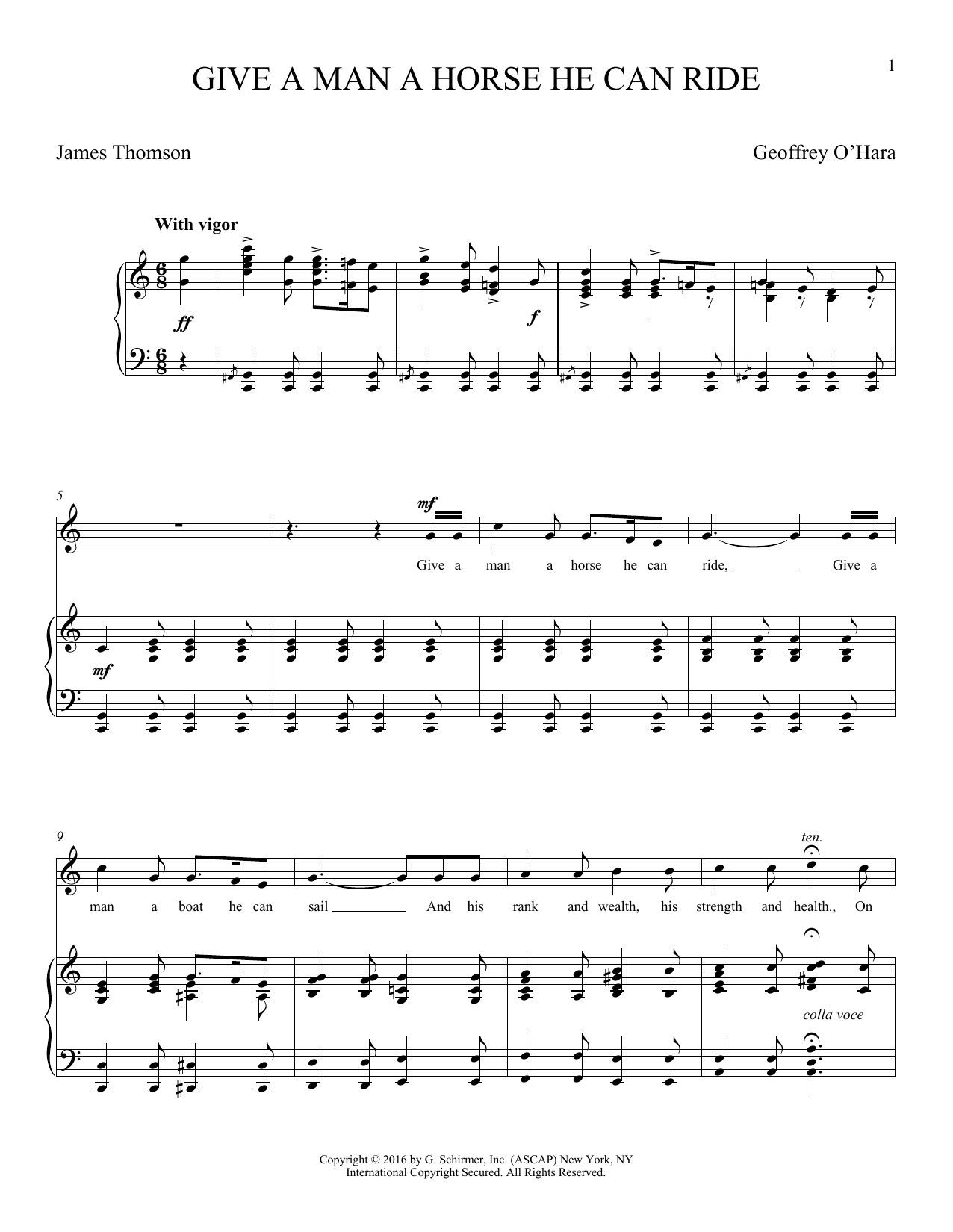 Download Geoffrey O'Hara Give A Man A Horse He Can Ride (O'Hara) Sheet Music and learn how to play Piano & Vocal PDF digital score in minutes