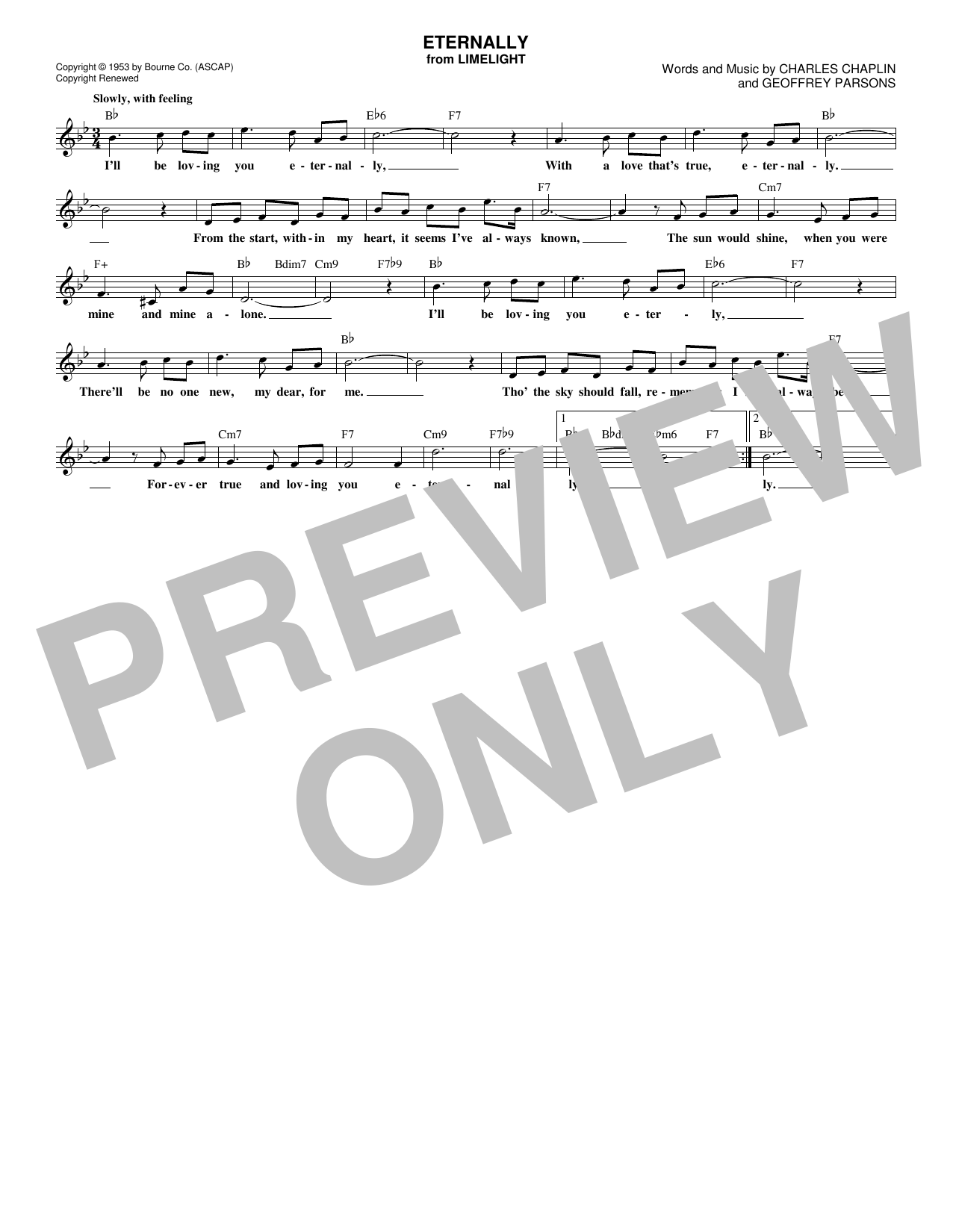 Download Geoffrey Parsons Eternally Sheet Music and learn how to play Melody Line, Lyrics & Chords PDF digital score in minutes