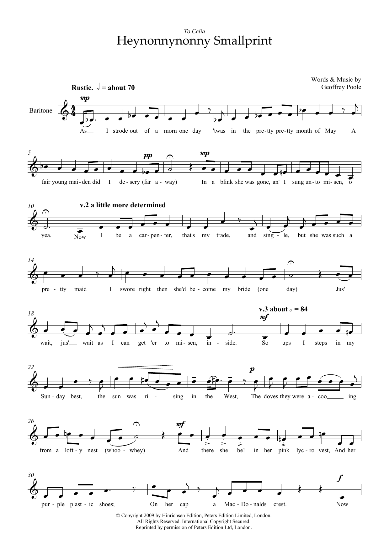 Download Geoffrey Poole Heynonnynonny Smallprint (for baritone voice) Sheet Music and learn how to play Piano & Vocal PDF digital score in minutes