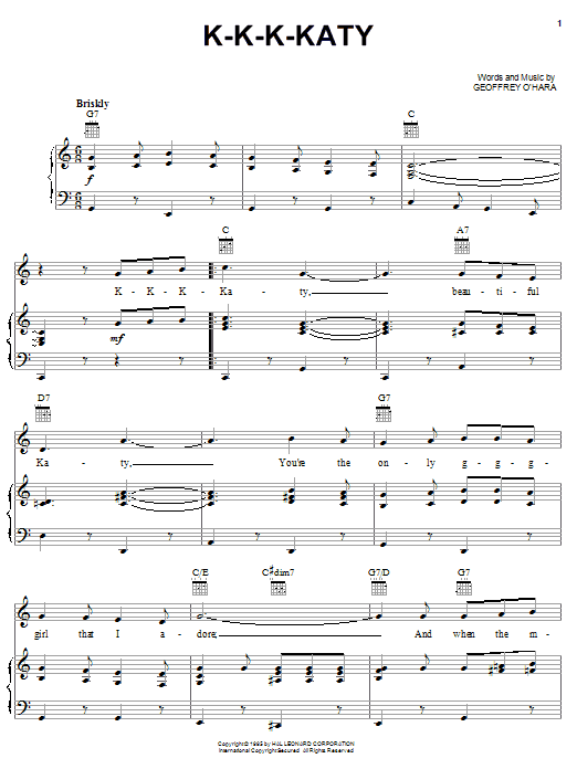 Download Geoffrey O'Hara Sheet Music and learn how to play Piano, Vocal & Guitar (Right-Hand Melody) PDF score in minutes