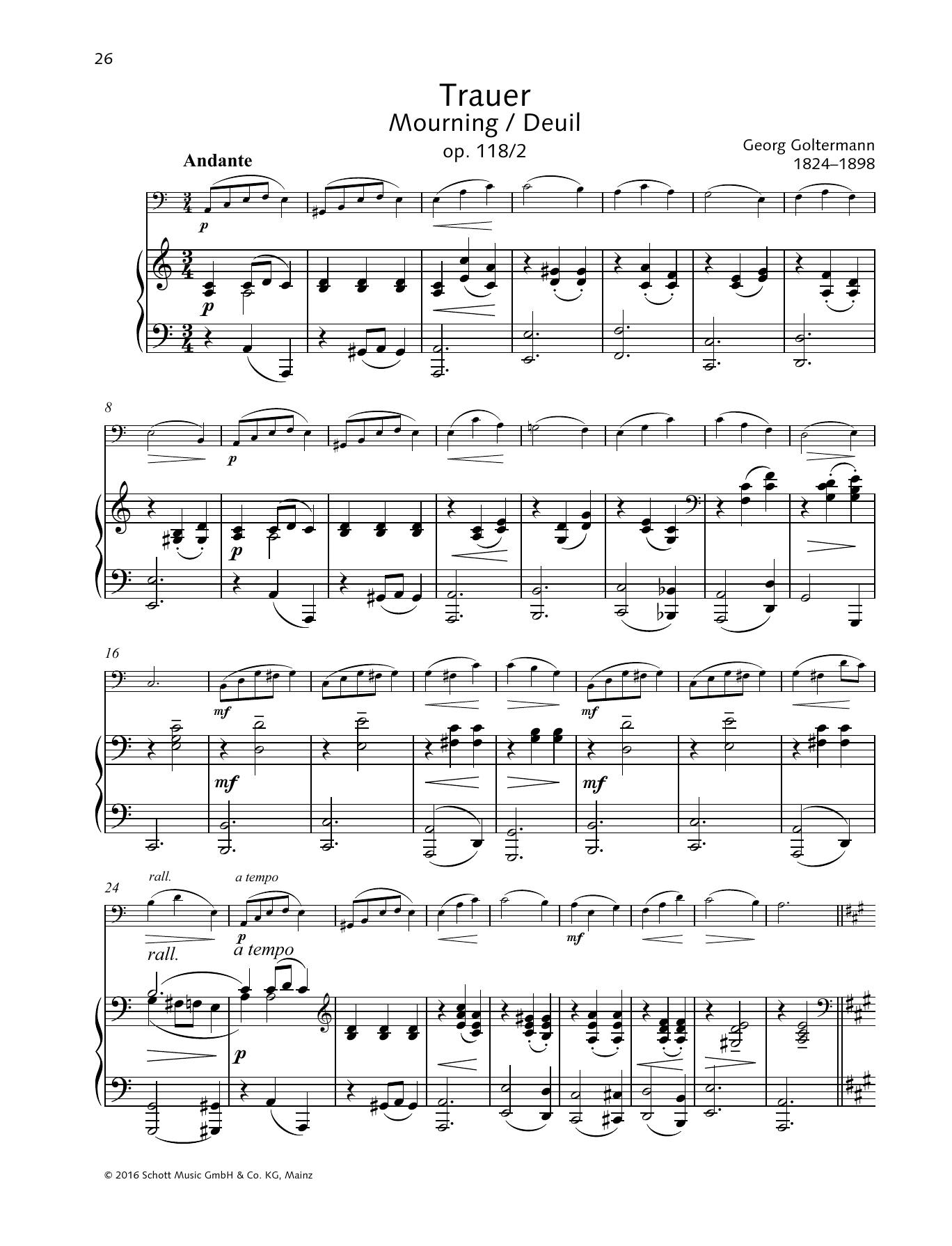 Download Georg Goltermann Mourning Sheet Music and learn how to play String Solo PDF digital score in minutes