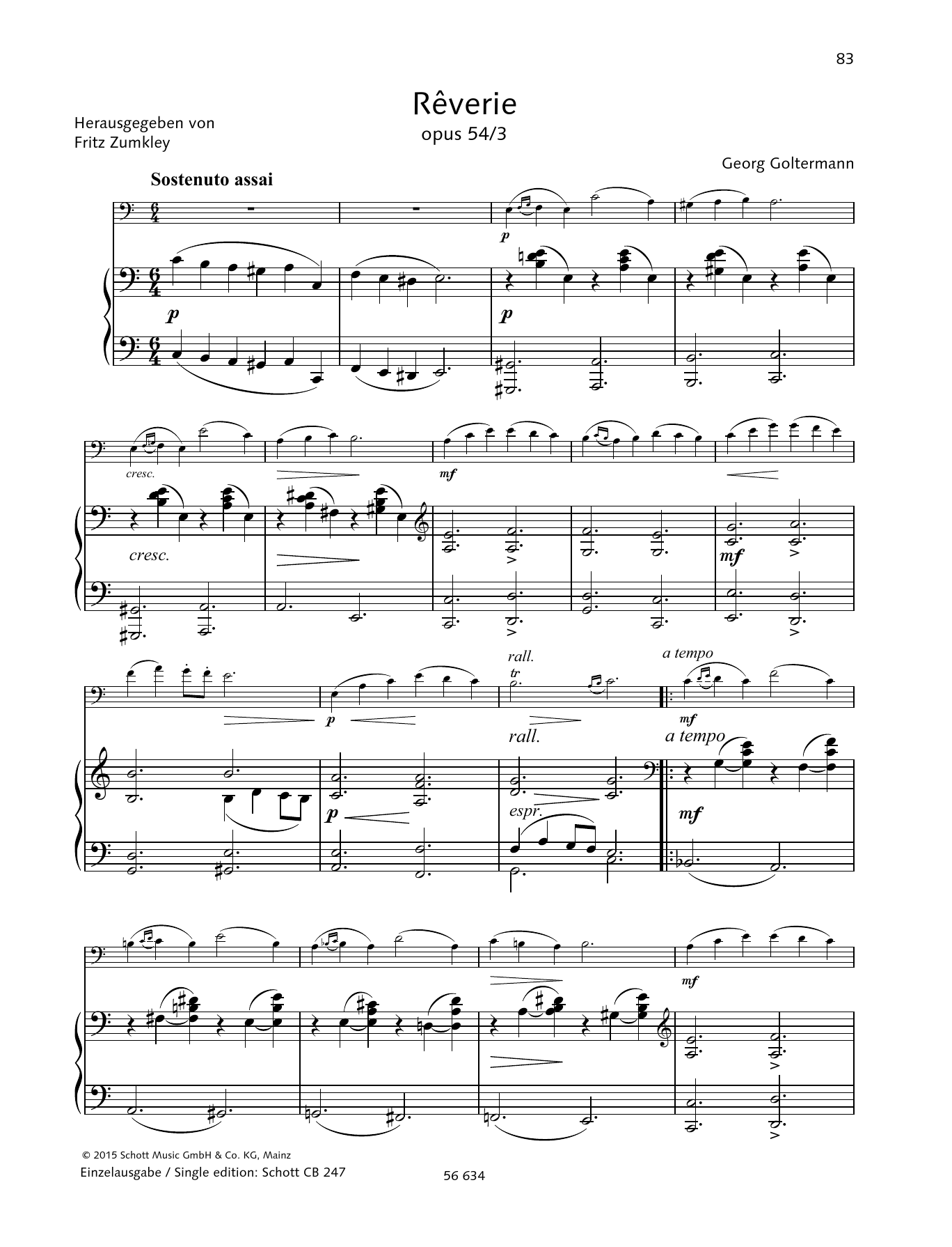 Download Georg Goltermann Reverie Sheet Music and learn how to play String Solo PDF digital score in minutes