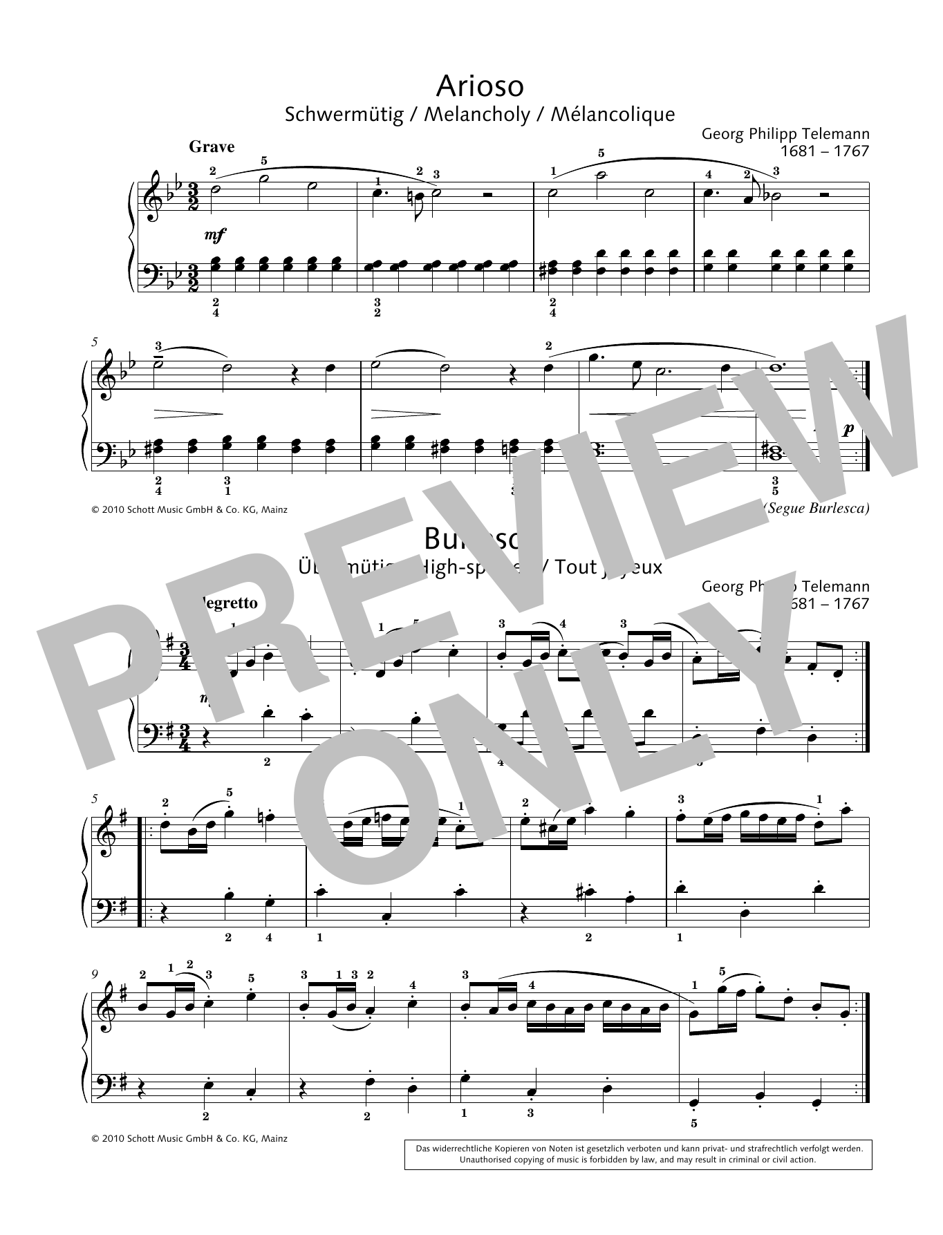 Download Georg Philipp Telemann Arioso-Burlesca Sheet Music and learn how to play Piano Solo PDF digital score in minutes