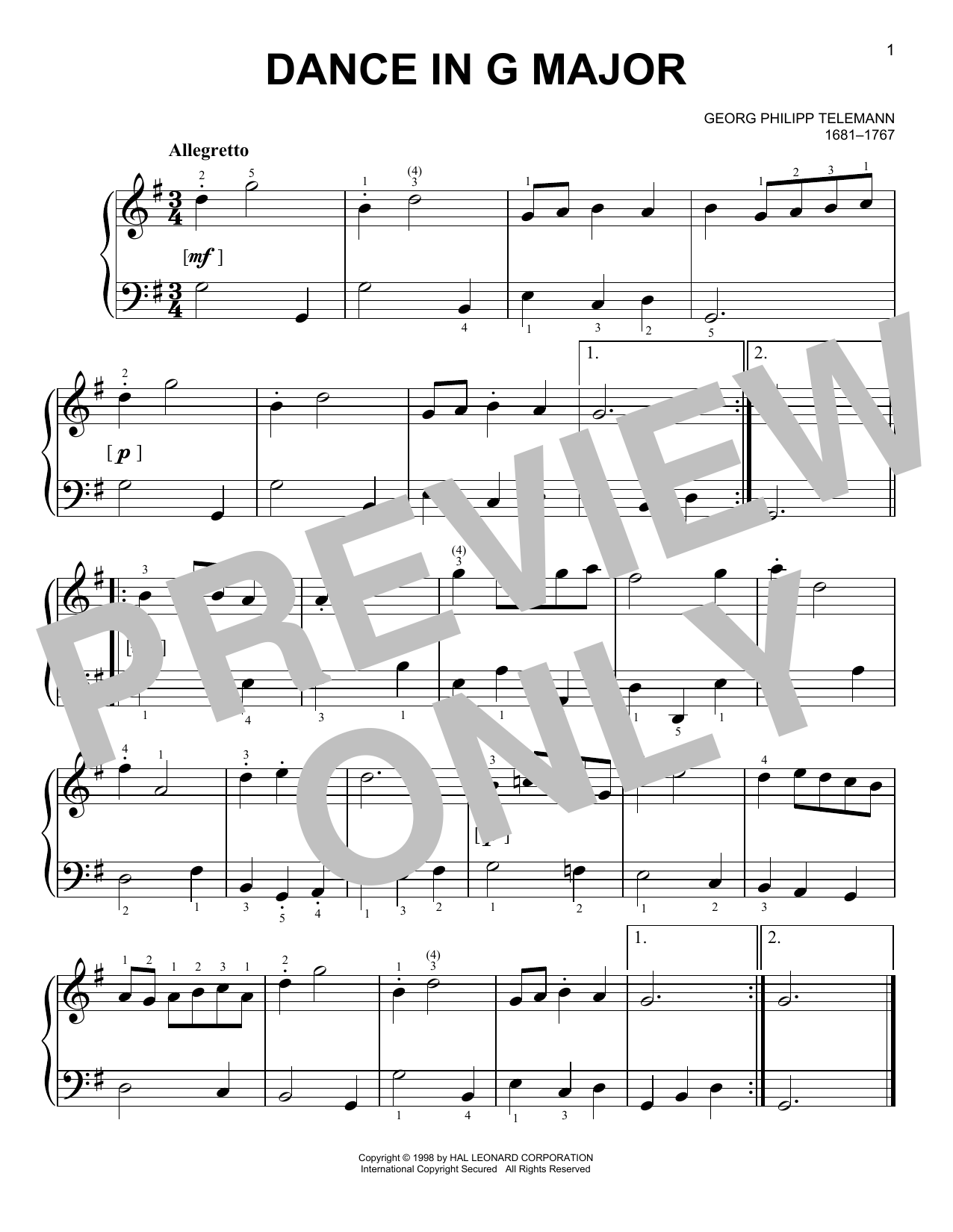 Download Georg Philipp Telemann Dance Sheet Music and learn how to play Piano Solo PDF digital score in minutes