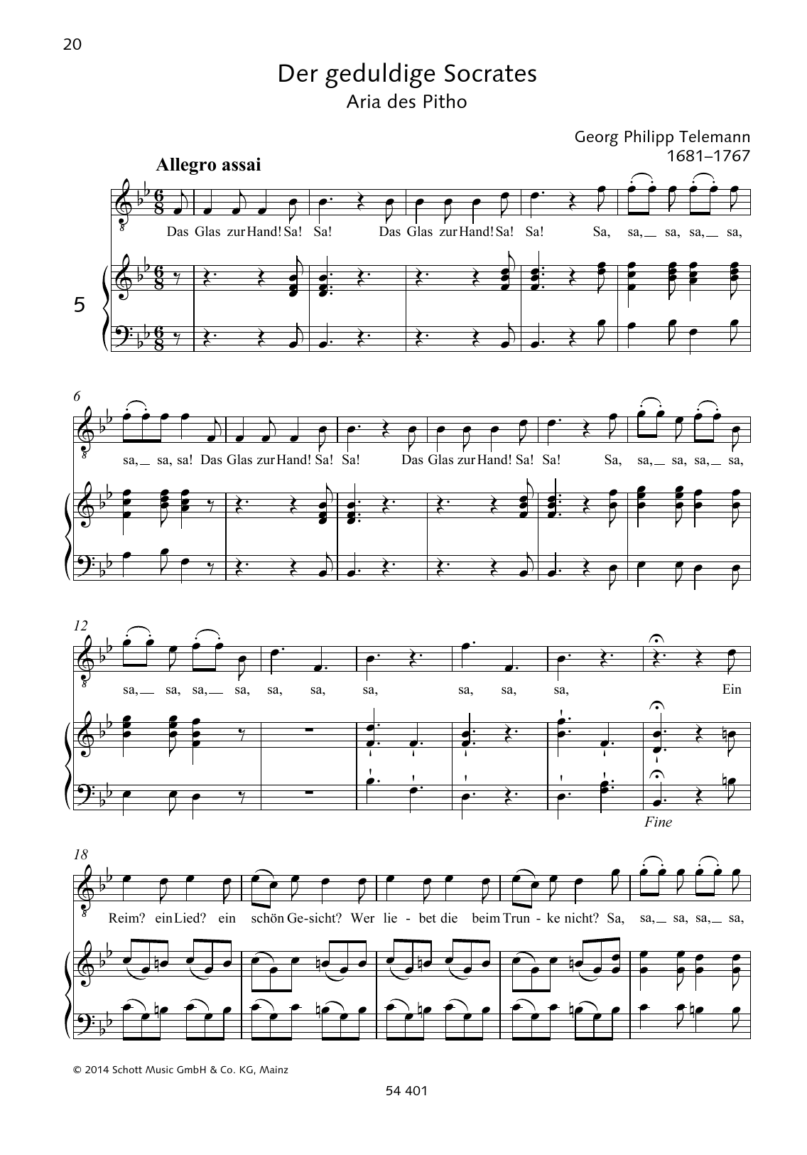 Download Georg Philipp Telemann Das Glas zur Hand Sheet Music and learn how to play Piano & Vocal PDF digital score in minutes