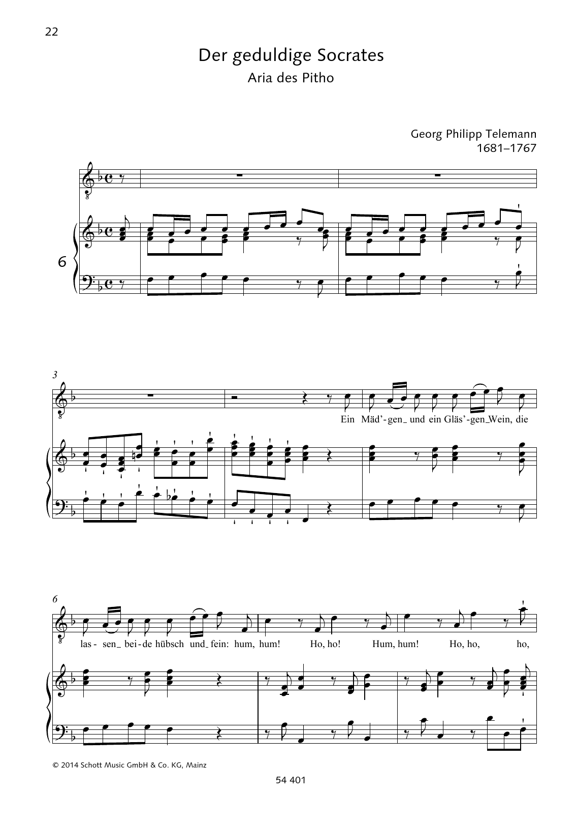 Download Georg Philipp Telemann Ein Mäd'gen und ein Gläs'gen Wein Sheet Music and learn how to play Piano & Vocal PDF digital score in minutes