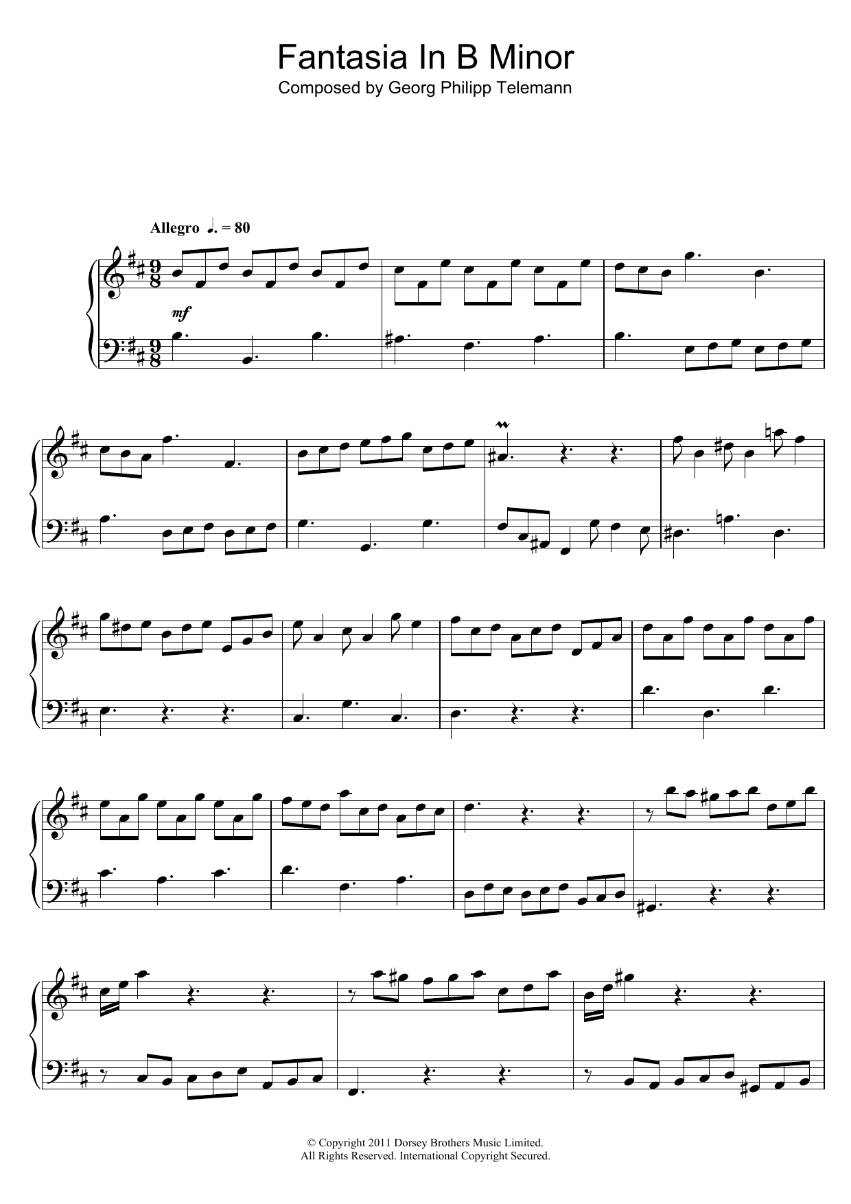 Download Georg Philipp Telemann Fantasia In B Minor Sheet Music and learn how to play Piano PDF digital score in minutes