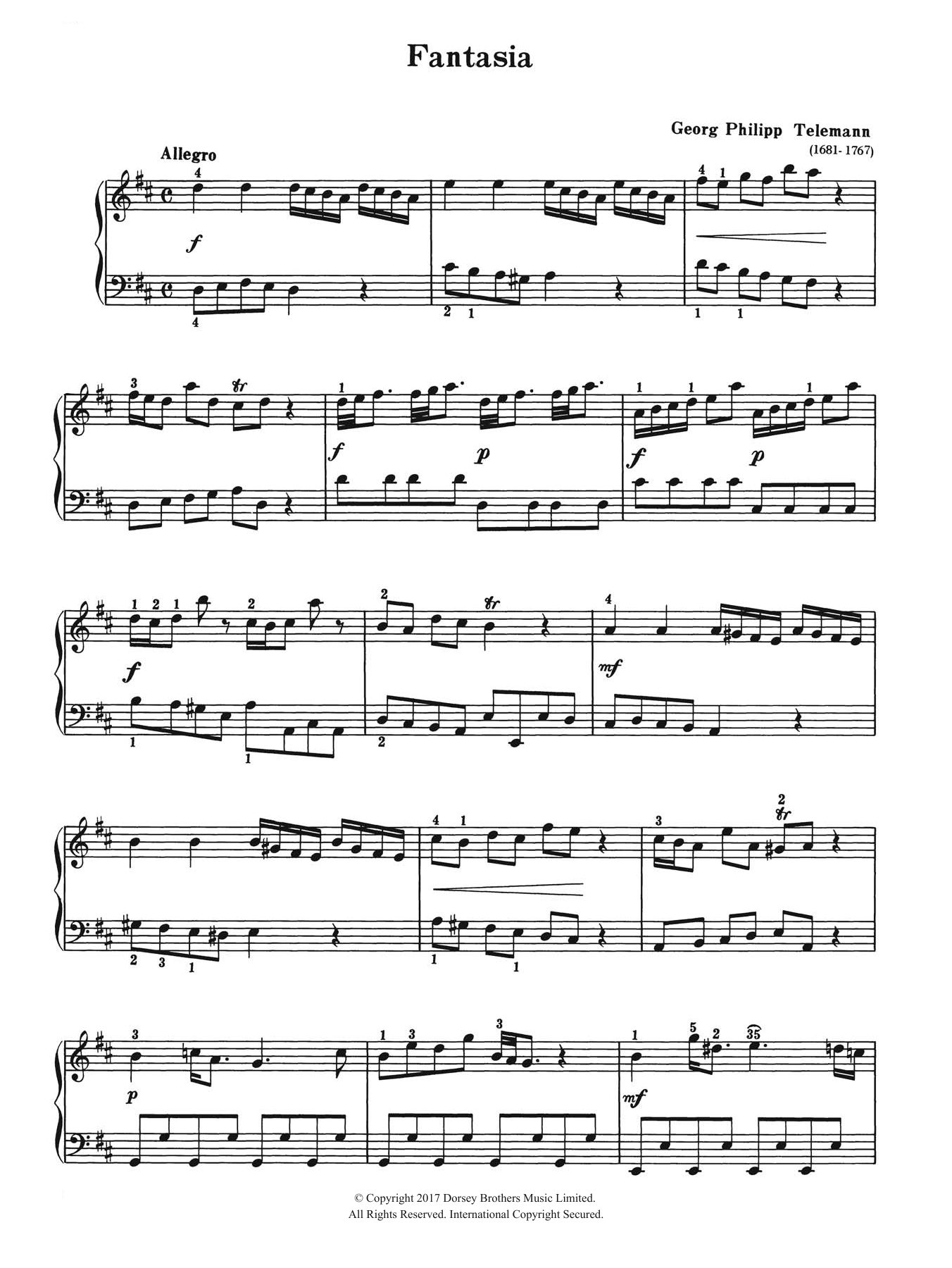 Download Georg Philipp Telemann Fantasia Sheet Music and learn how to play Piano PDF digital score in minutes
