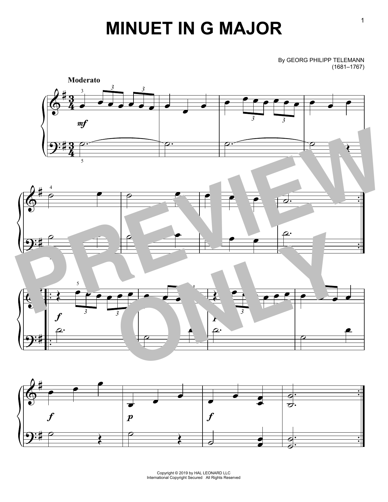 Download Georg Philipp Telemann Minuet In G Major Sheet Music and learn how to play Easy Piano PDF digital score in minutes