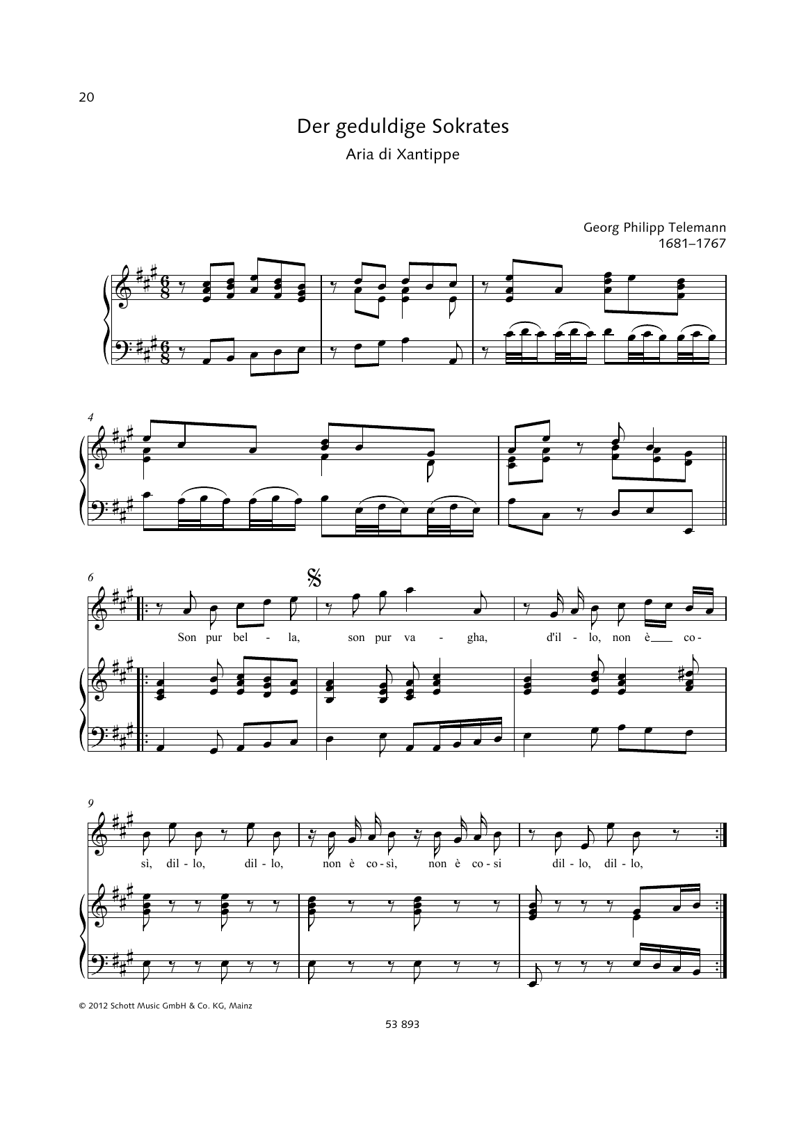 Download Georg Philipp Telemann Son Pur Bella Sheet Music and learn how to play Piano & Vocal PDF digital score in minutes