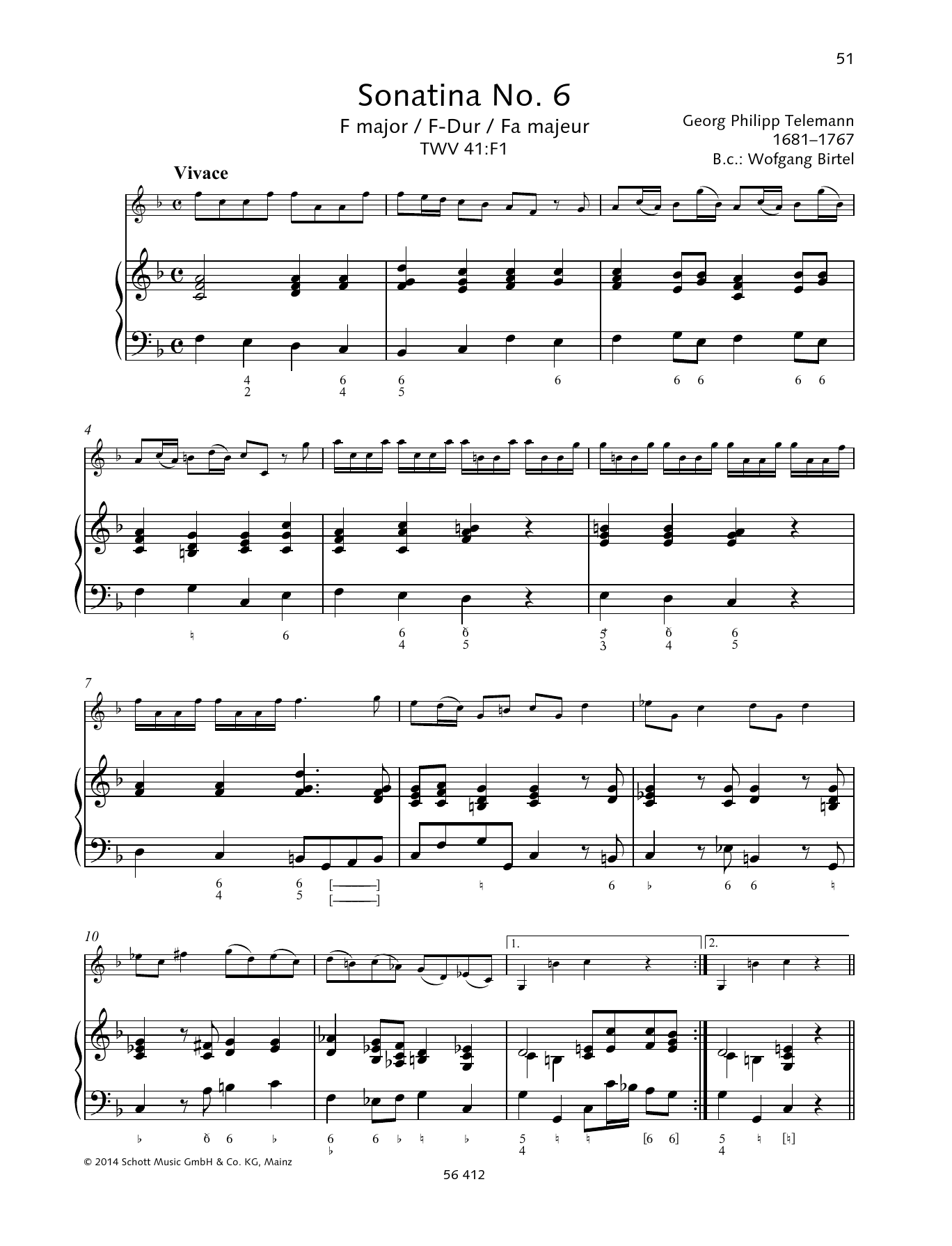 Download Georg Philipp Telemann Sonatina No. 6 F major Sheet Music and learn how to play String Solo PDF digital score in minutes