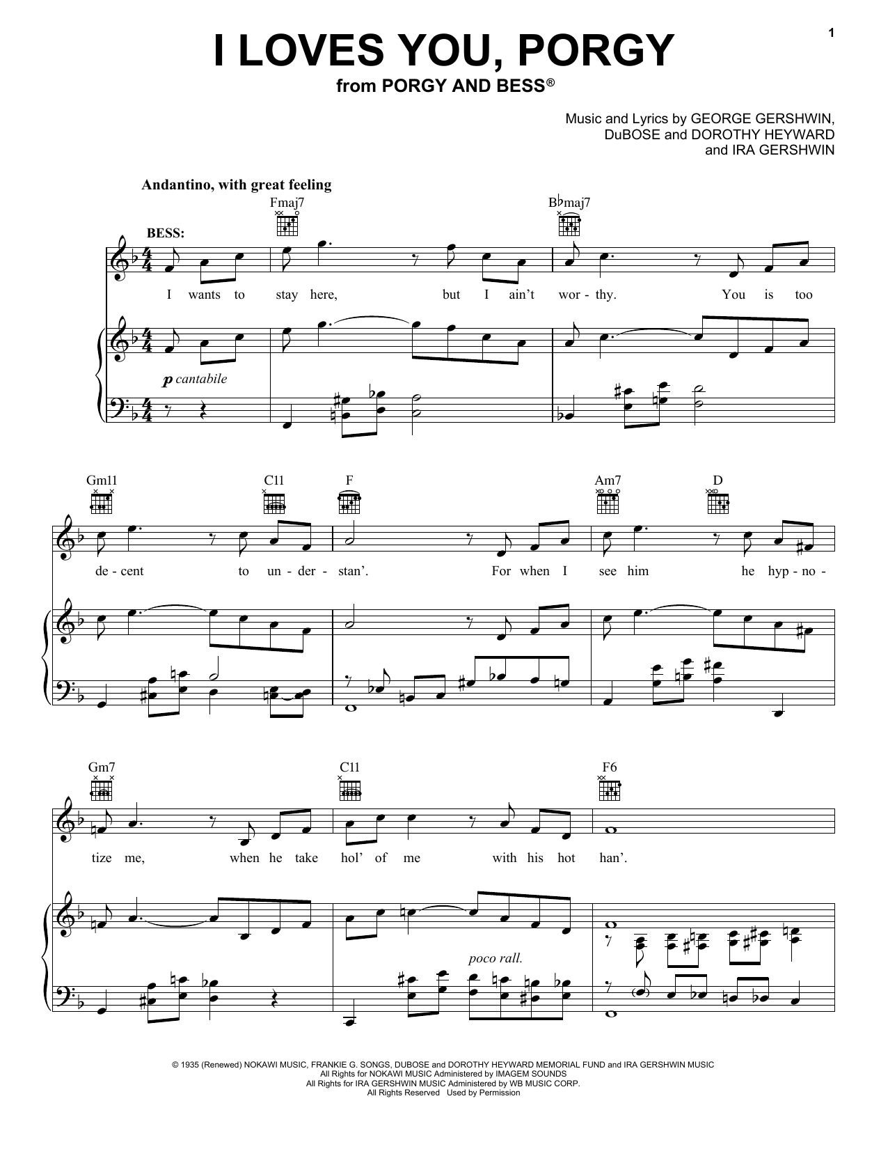 Download George Gershwin I Loves You, Porgy Sheet Music and learn how to play Piano, Vocal & Guitar (Right-Hand Melody) PDF digital score in minutes