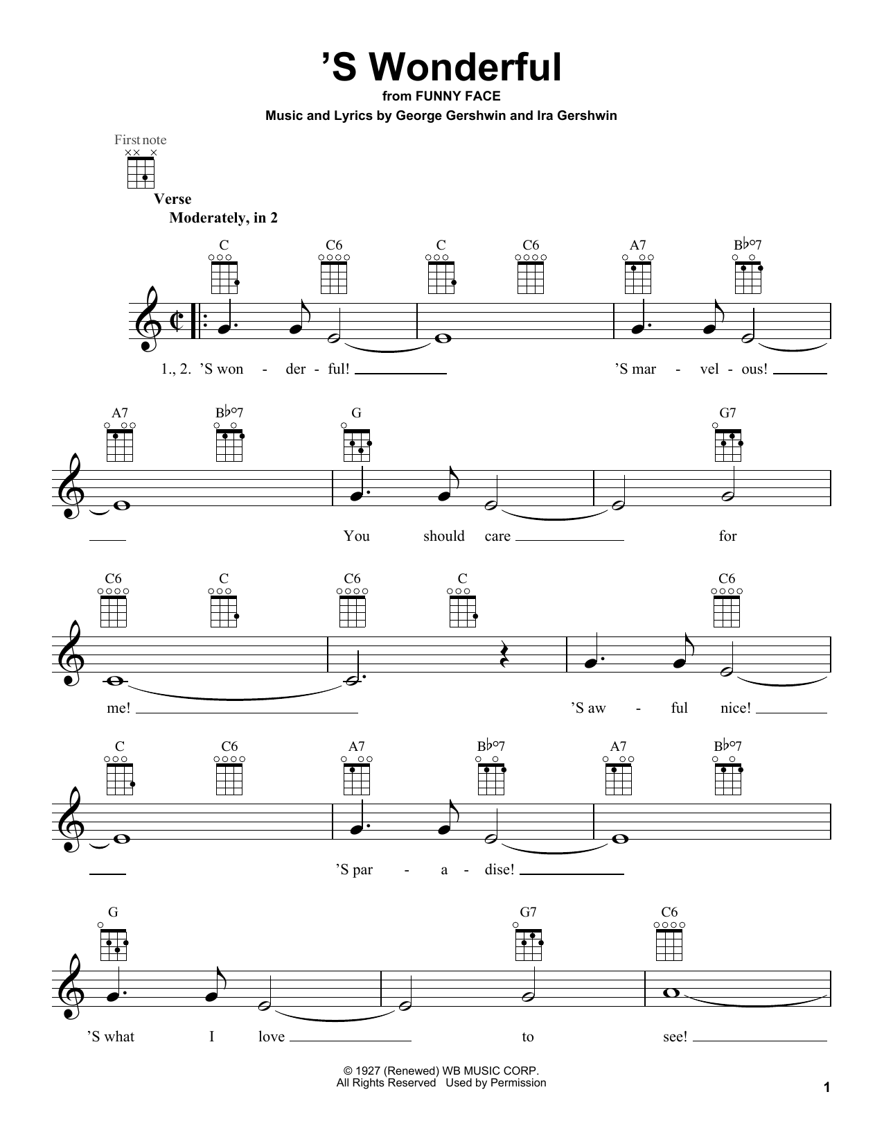 Download George Gershwin 'S Wonderful Sheet Music and learn how to play Ukulele PDF digital score in minutes