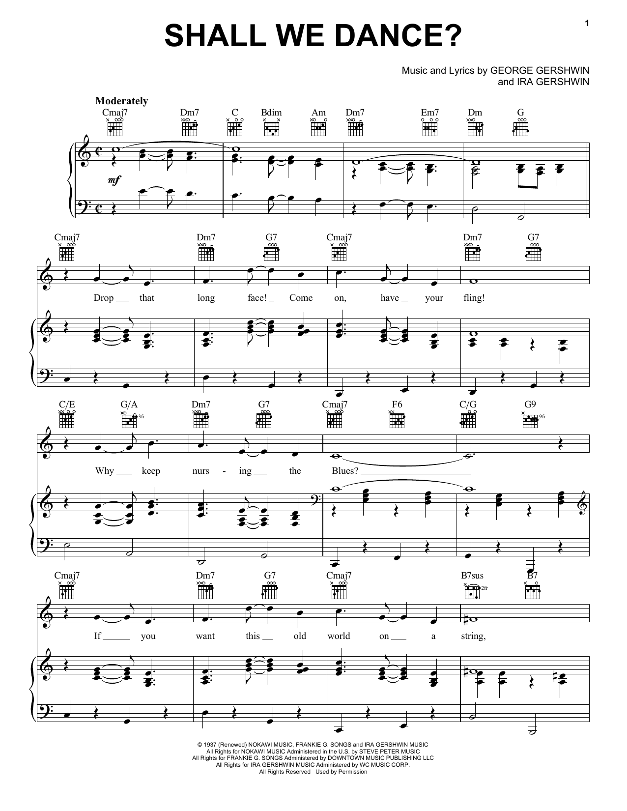 Download George Gershwin Shall We Dance? Sheet Music and learn how to play Piano, Vocal & Guitar (Right-Hand Melody) PDF digital score in minutes