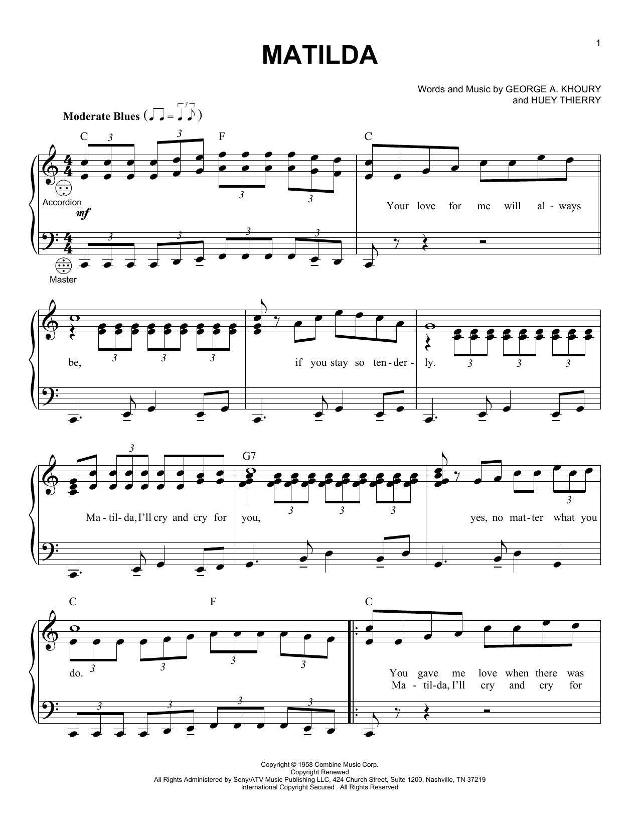 Download George A. Khoury Matilda Sheet Music and learn how to play Accordion PDF digital score in minutes