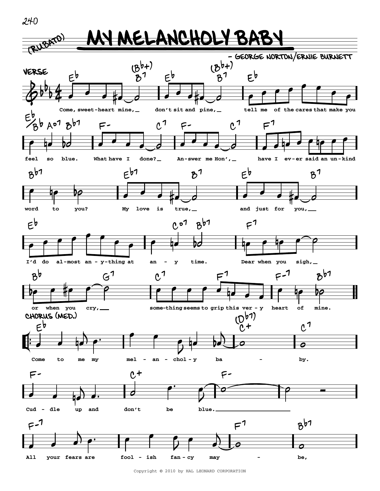 Download George A. Norton My Melancholy Baby (arr. Robert Rawlins) Sheet Music and learn how to play Real Book – Melody, Lyrics & Chords PDF digital score in minutes