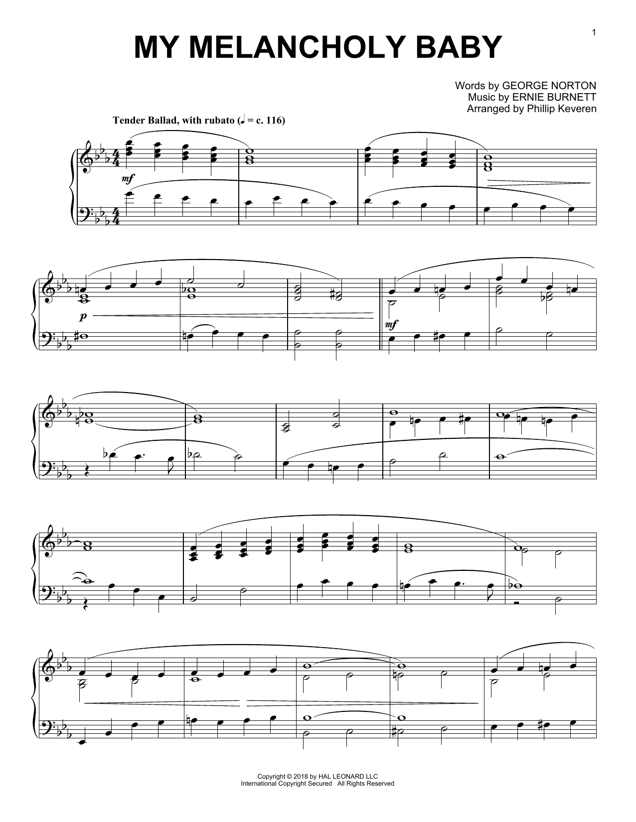 Download George A. Norton My Melancholy Baby [Jazz version] (arr. Phillip Keveren) Sheet Music and learn how to play Piano Solo PDF digital score in minutes