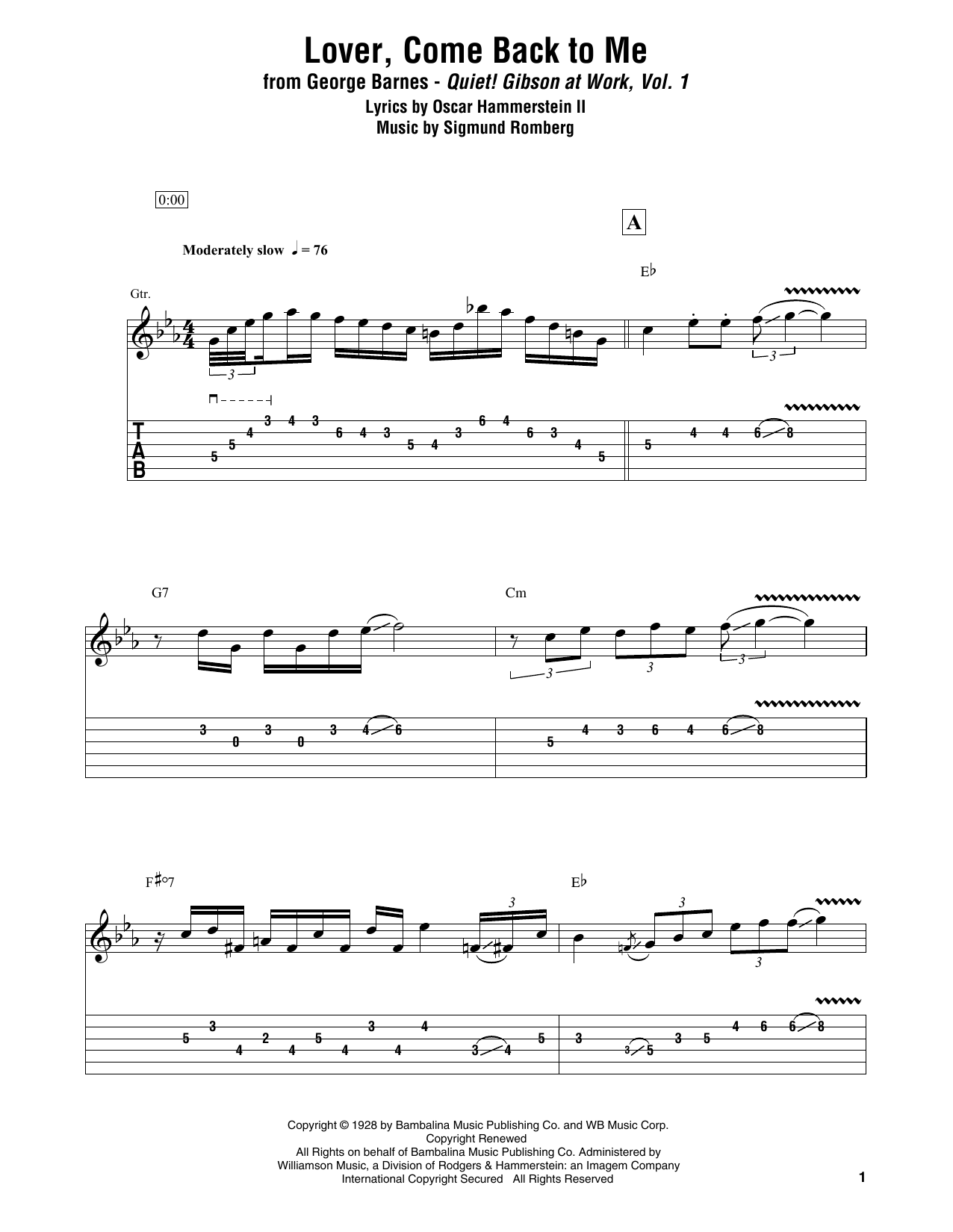 Download George Barnes Lover, Come Back To Me Sheet Music and learn how to play Electric Guitar Transcription PDF digital score in minutes