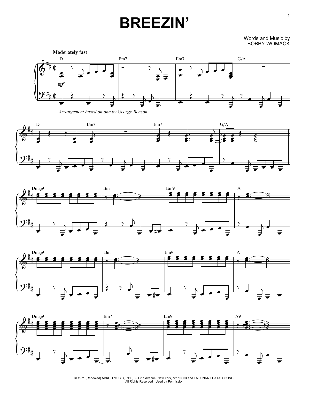 Download George Benson Breezin' Sheet Music and learn how to play Piano PDF digital score in minutes