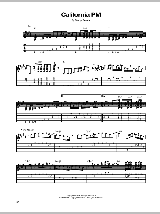 Download George Benson California PM Sheet Music and learn how to play Guitar Tab PDF digital score in minutes