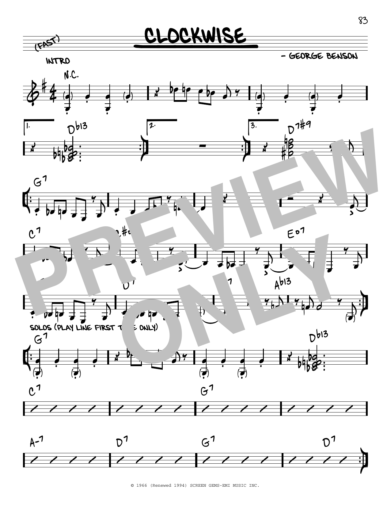 Download George Benson Clockwise Sheet Music and learn how to play Real Book – Melody & Chords PDF digital score in minutes