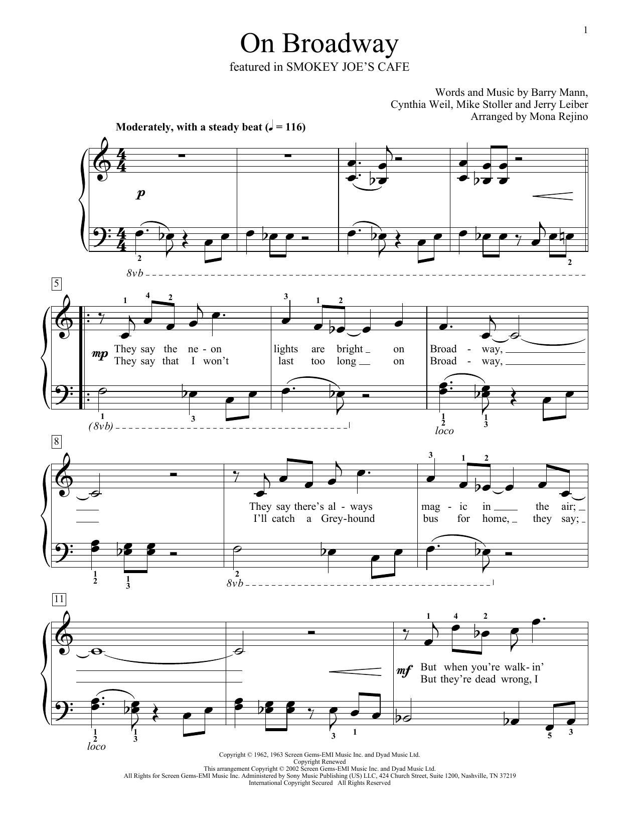 Download George Benson On Broadway (from Smokey Joe's Cafe) (arr. Mona Rejino) Sheet Music and learn how to play Educational Piano PDF digital score in minutes