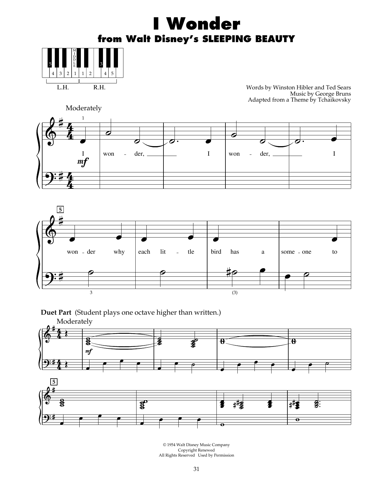 Download George Bruns I Wonder (from Sleeping Beauty) Sheet Music and learn how to play 5-Finger Piano PDF digital score in minutes