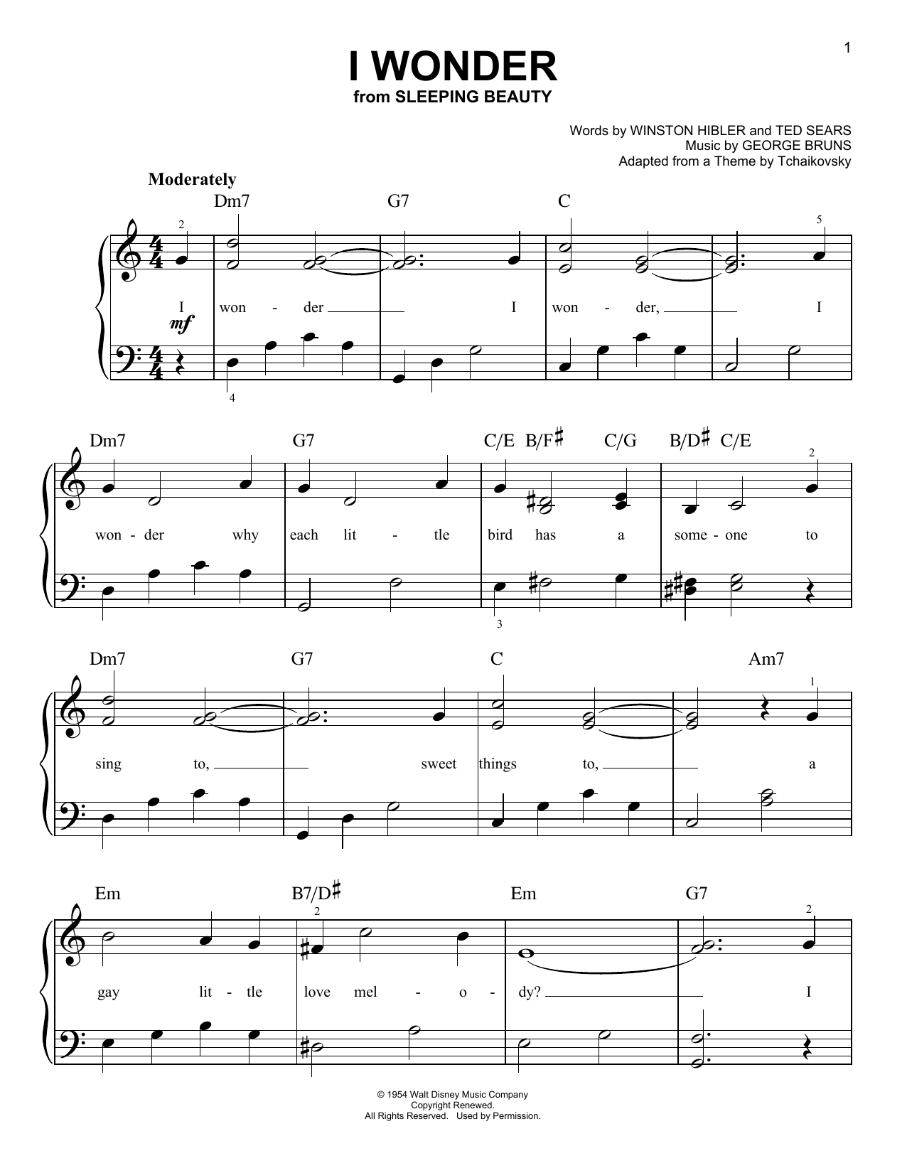 Download George Bruns I Wonder Sheet Music and learn how to play Melody Line, Lyrics & Chords PDF digital score in minutes