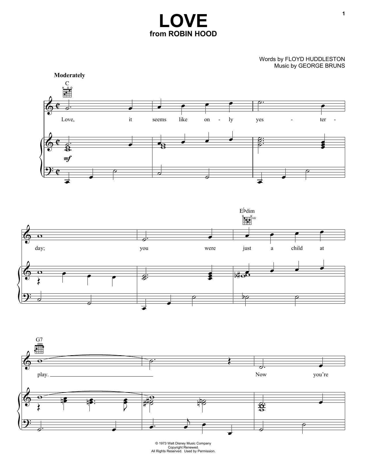 Download George Bruns Love Sheet Music and learn how to play Piano, Vocal & Guitar (Right-Hand Melody) PDF digital score in minutes