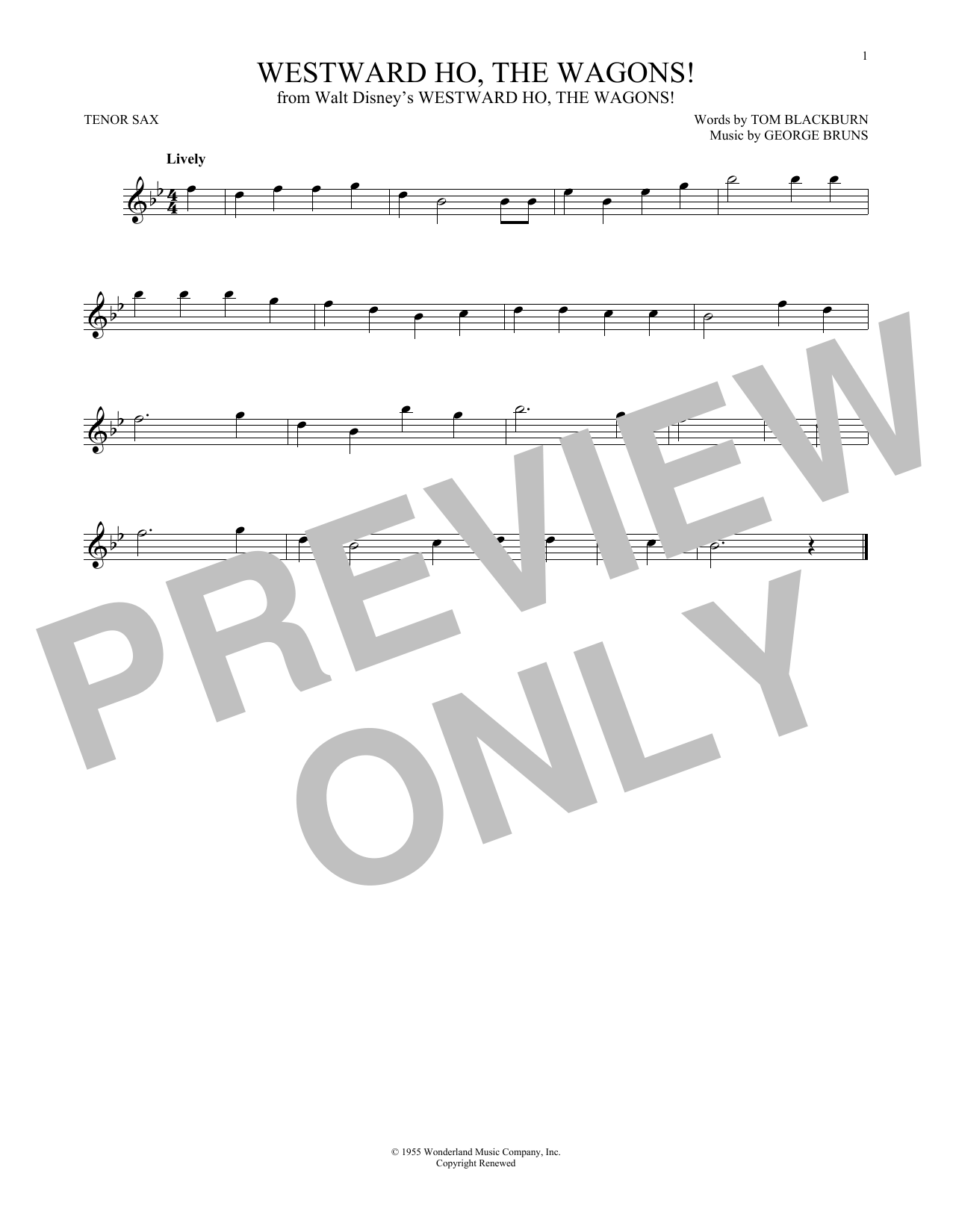 Download George Bruns Westward Ho, The Wagons! Sheet Music and learn how to play Alto Saxophone PDF digital score in minutes