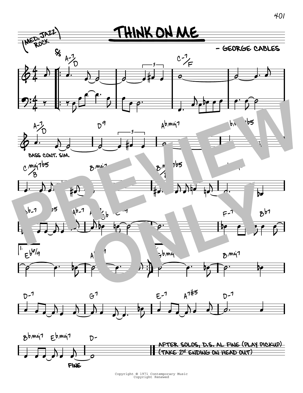 Download George Cables Think On Me [Reharmonized version] (arr. Jack Grassel) Sheet Music and learn how to play Real Book – Melody & Chords PDF digital score in minutes
