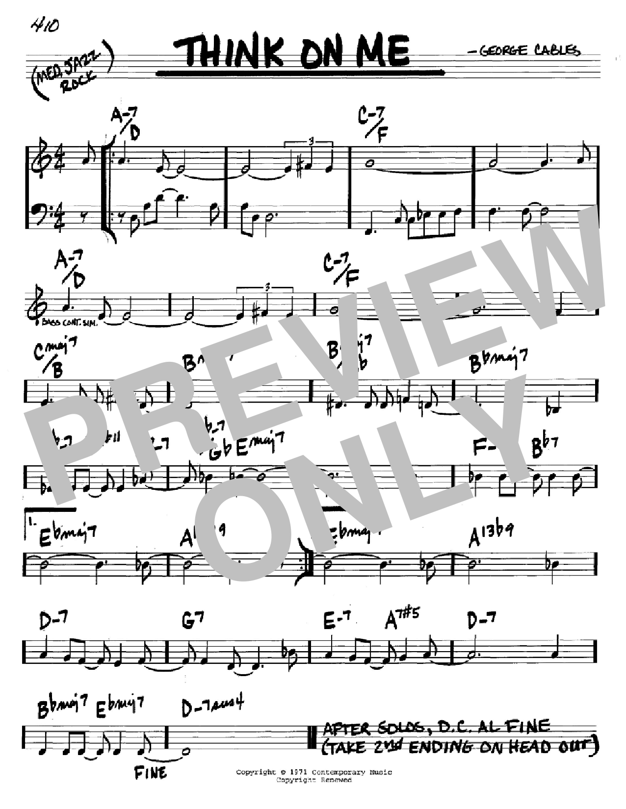 Download George Cables Think On Me Sheet Music and learn how to play Real Book - Melody & Chords - Eb Instruments PDF digital score in minutes