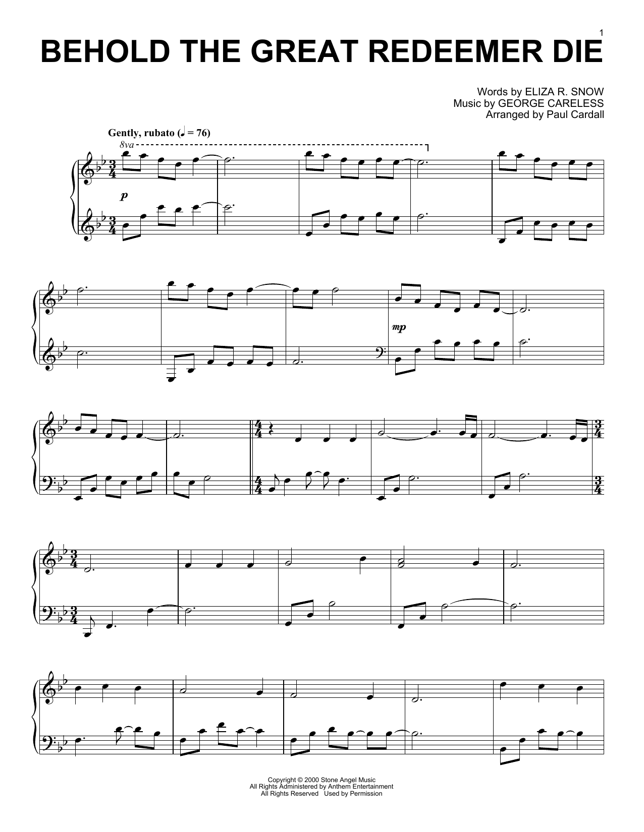Download George Careless Behold The Great Redeemer Die (arr. Paul Cardall) Sheet Music and learn how to play Piano Solo PDF digital score in minutes