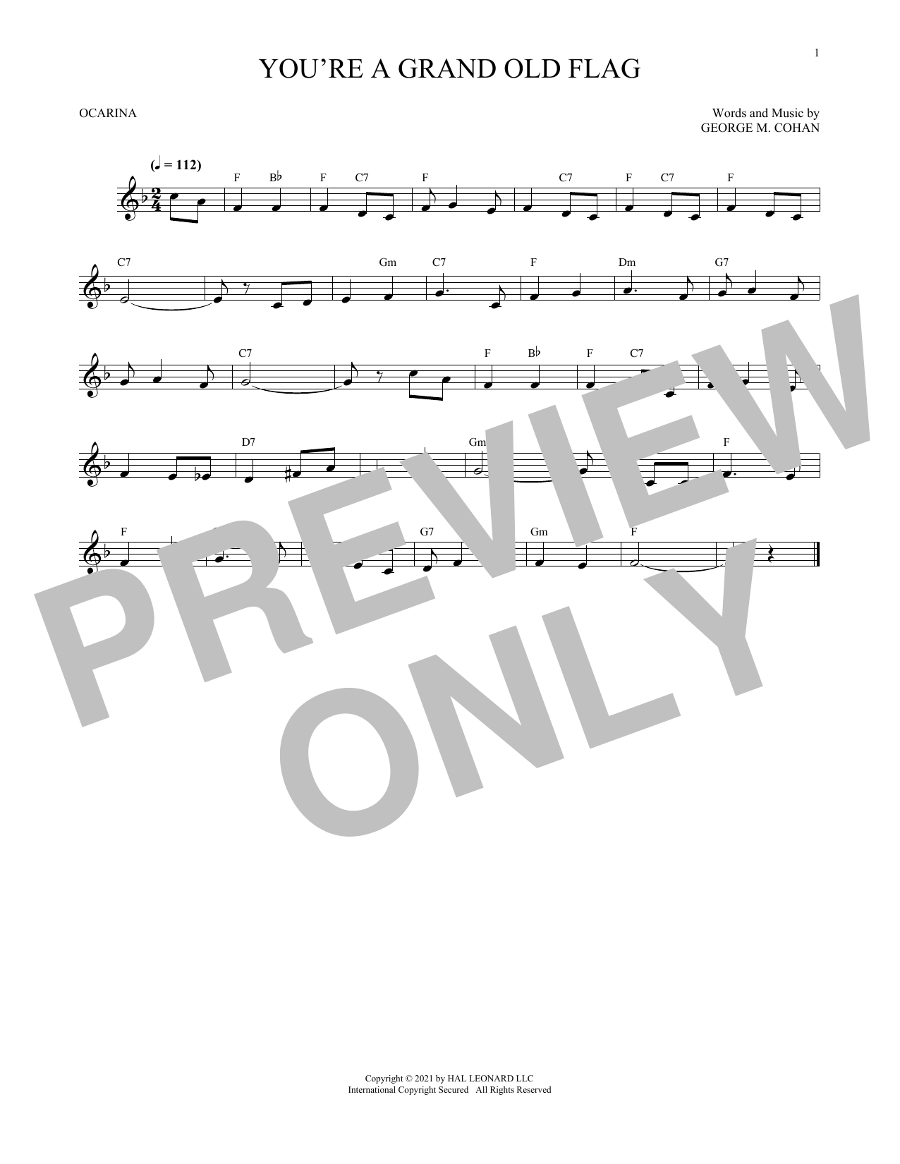 Download George Cohan You're A Grand Old Flag (arr. Cris Gale) Sheet Music and learn how to play Ocarina PDF digital score in minutes