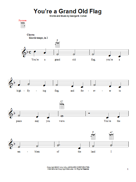 Download George M. Cohan You're A Grand Old Flag Sheet Music and learn how to play Ukulele PDF digital score in minutes