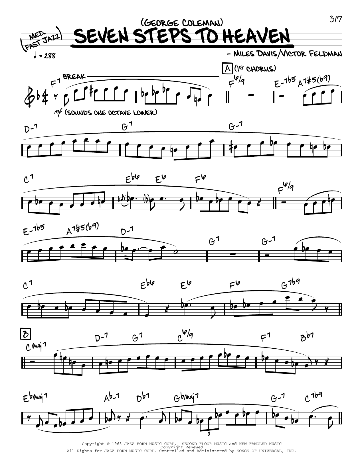 Download George Coleman Seven Steps To Heaven (solo only) Sheet Music and learn how to play Real Book – Melody & Chords PDF digital score in minutes