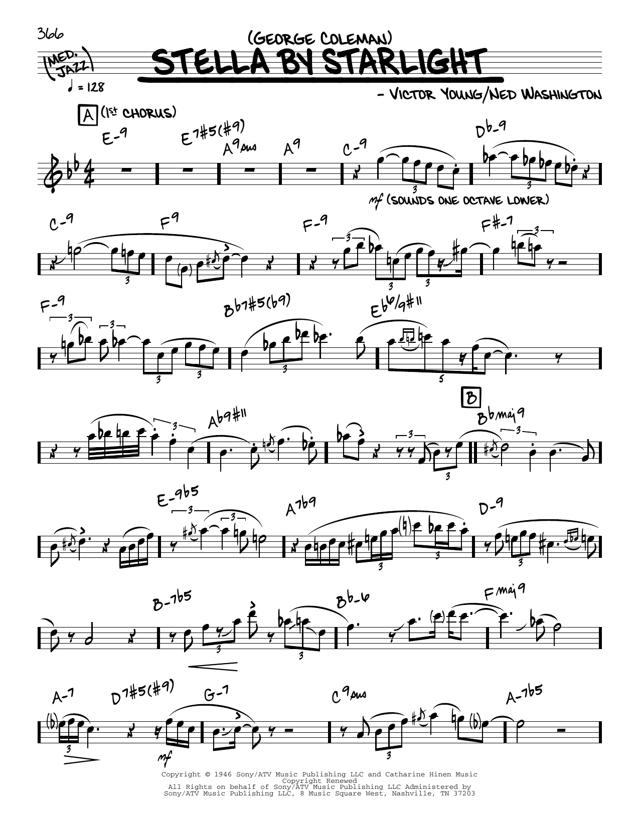 Download George Coleman Stella By Starlight (solo only) Sheet Music and learn how to play Real Book – Melody & Chords PDF digital score in minutes